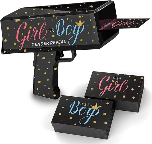 Gender Reveal Confetti Card Gun – “It’s a Boy” or “It’s a Girl” Cards Launcher – Fun Gender Reveal Party Prop, Baby Shower Supplies for Team Pink or Blue – Boy or Girl Announcement Blaster