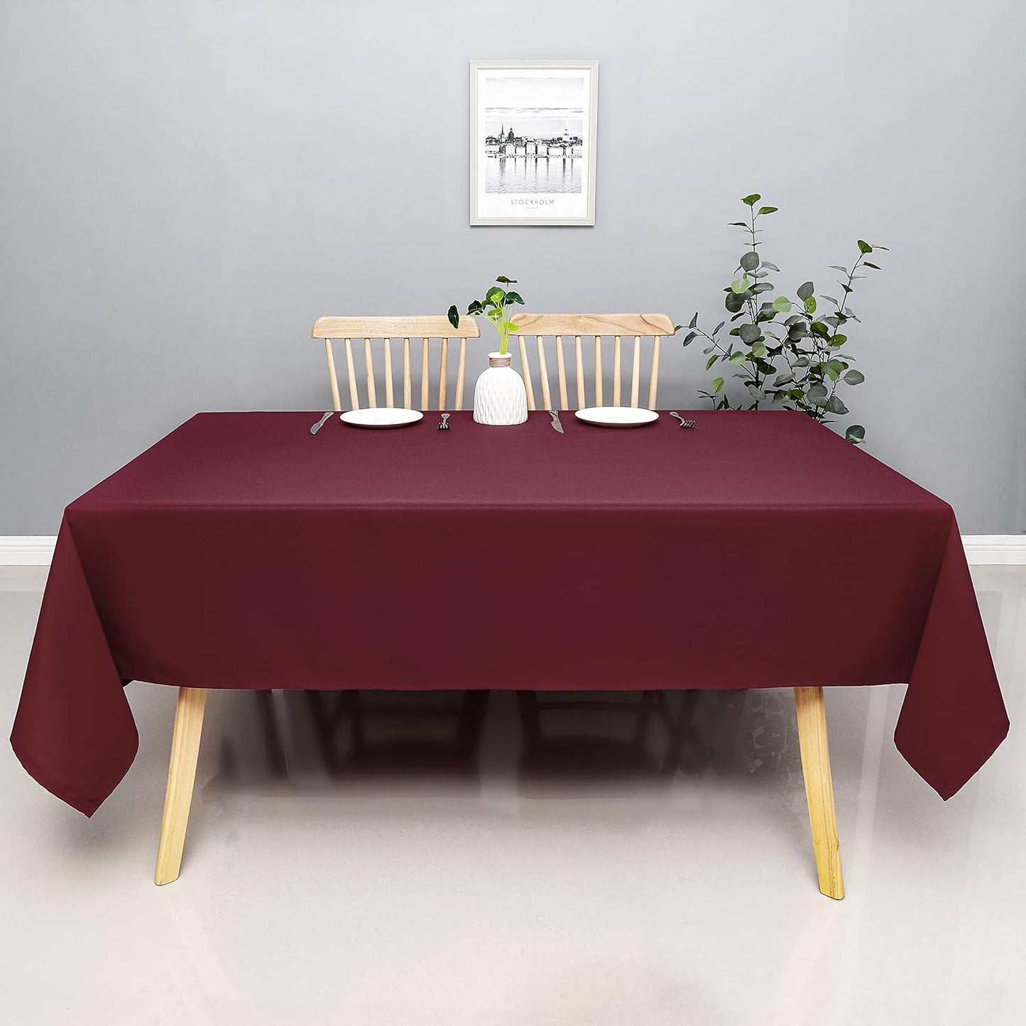 Wewoch Burgundy Rectangle Tablecloth Water Resistant Washable Polyester Table Cloth for Dining,Kitchen, Parties Weddings and Outdoor Use 60 Inch by 120 Inch