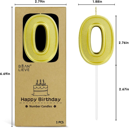 BEAN LIEVE Gold Birthday Candles Number 0, Gold Number Candles, Cake Number Candles for Birthday Parties and Wedding Anniversary Celebrations