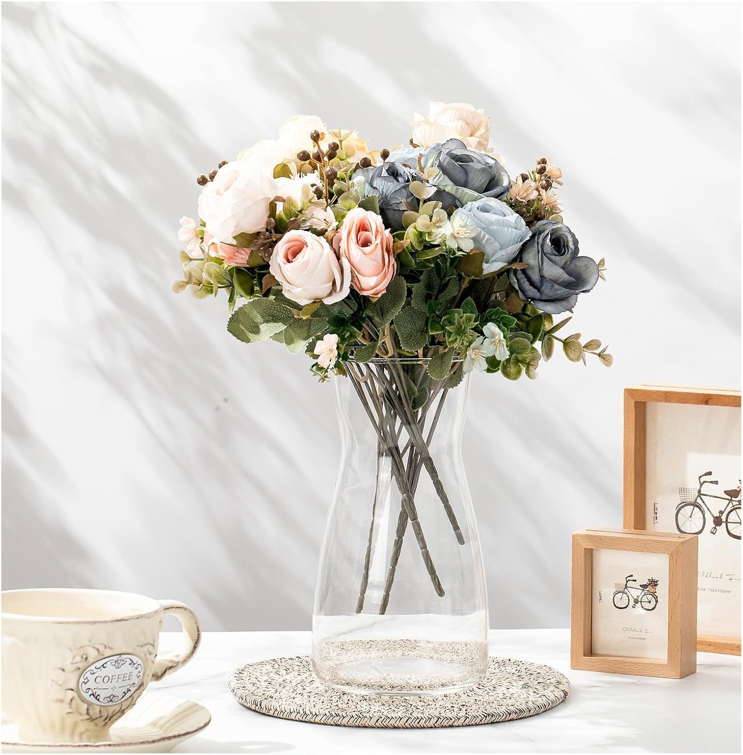 Thenshop 6 Pcs 8'' Tall Clear Flower Vase Wide Mouth Crystal Glass Boho Decorative for Centerpieces Bulk Tall Vase for Flower Bouquets Rustic Home Decor Wedding Housewarming Gift (Clear)