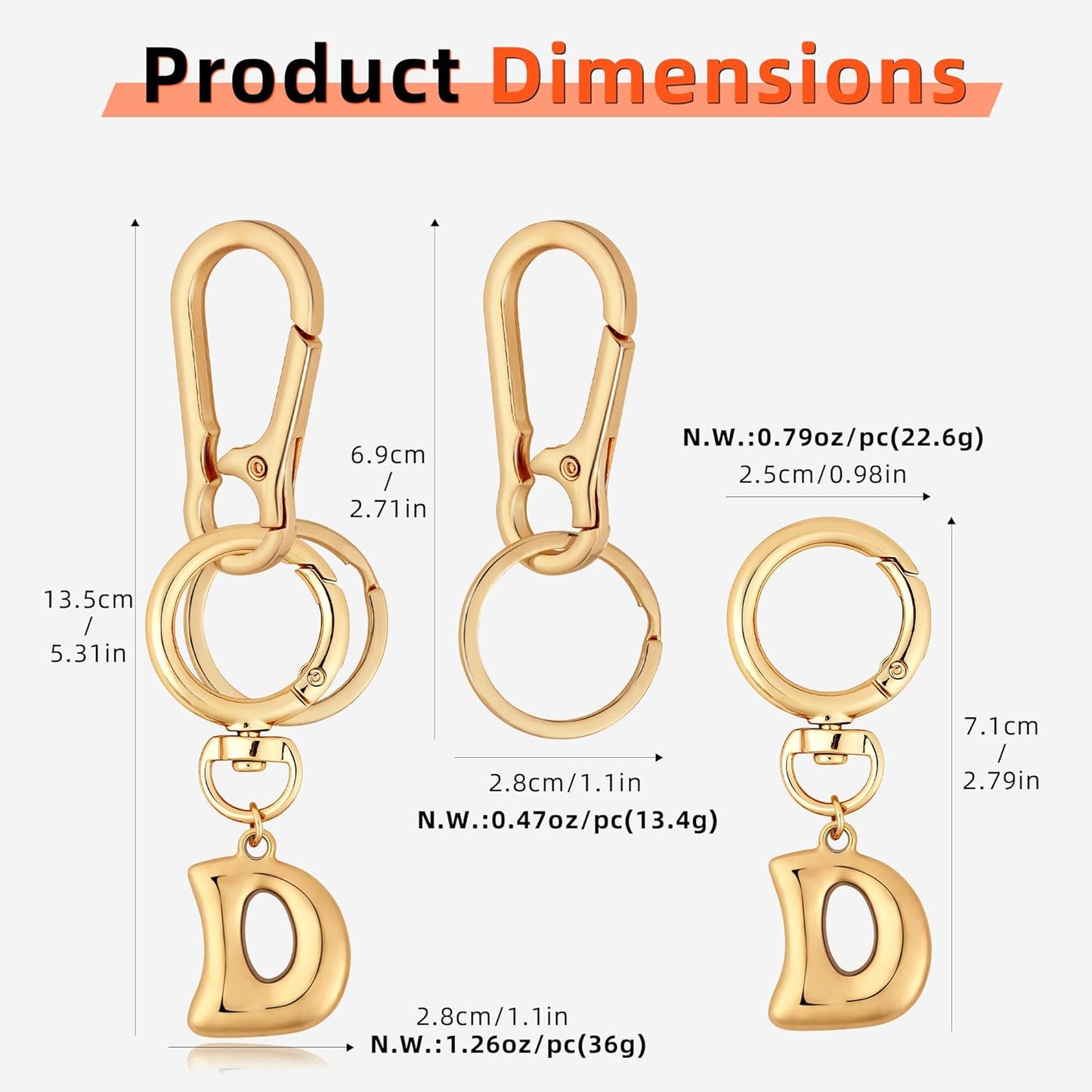 Gold Bubble Heart Initial Bag Charms for Handbags – Cute Initial Letter Keychain for Women, Purse Charms, Gold Gift