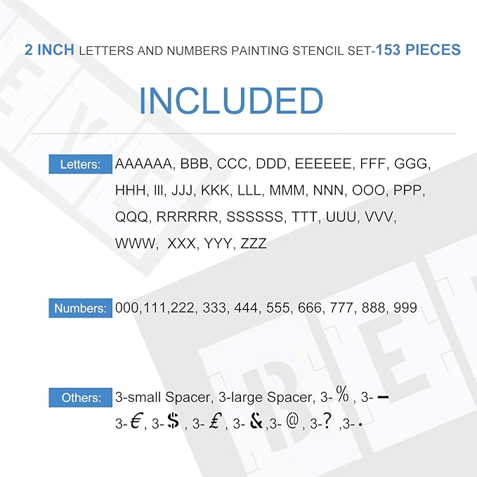 Zonon 153 Pcs 2 Inch Letter Stencils for Painting Number Symbol Stencil Set Reusable Plastic Alphabet Painting Templates Interlocking Kit for Wood Wall Fabric Door Craft DIY Art Projects