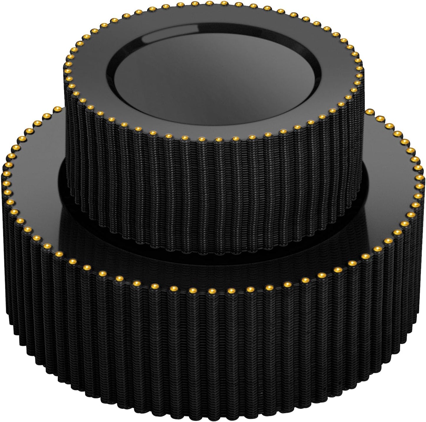 supernal 100pcs Black and Gold Plastic Plates,Black Disposable Plates,Halloween Party Supplies Including 50 Dinner Plate and 50 Disposable Dessert Plate,Heavy Duty Plastic Platos for Halloween,Party