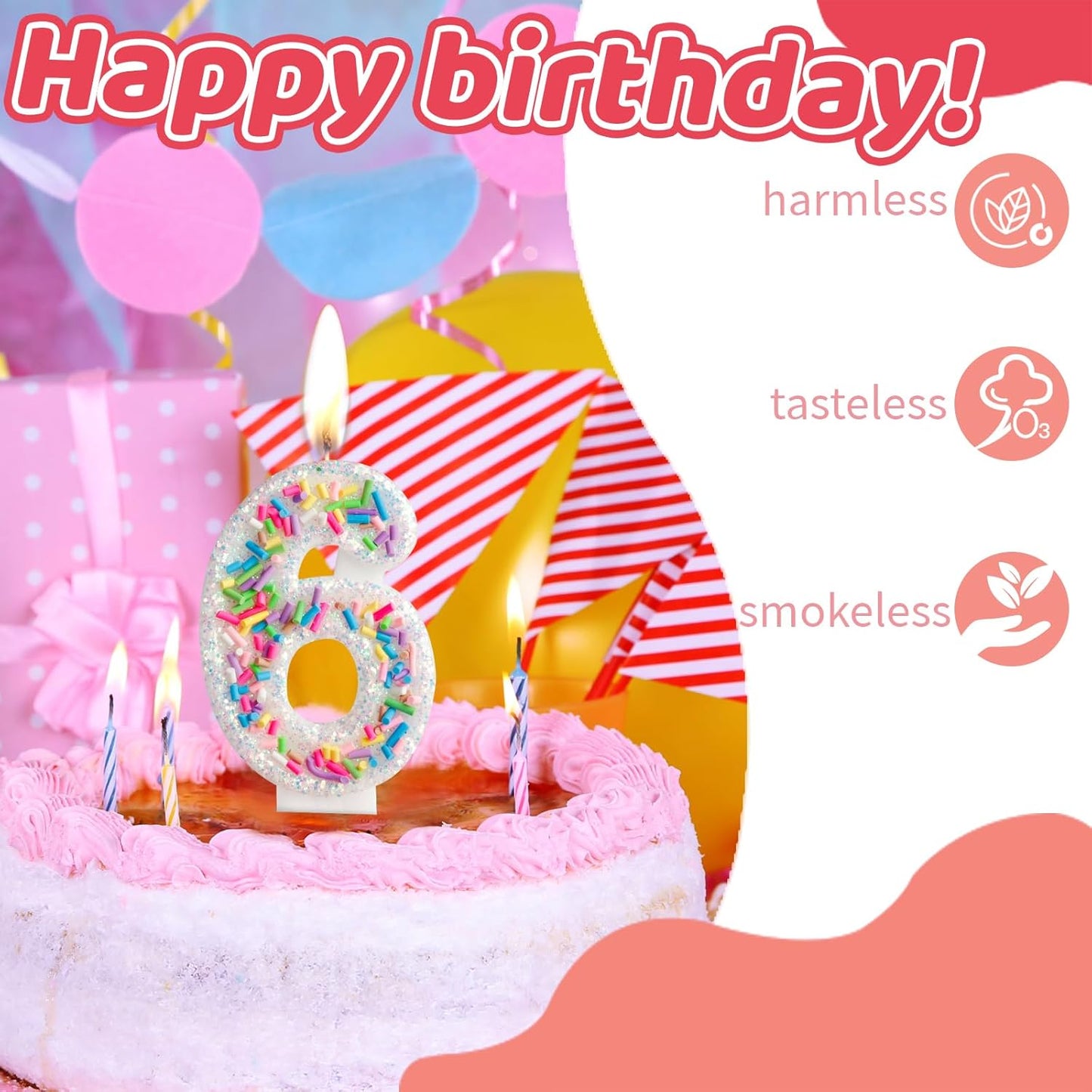 Girls Colorful Candy Birthday Candle,7th Birthday Candle for Party Supplies,Candles for Cake Decoration,2.76 inch Number 7 Girl Boy Cake Topper Wedding Anniversary Pastel Sweet Theme Party Decoration