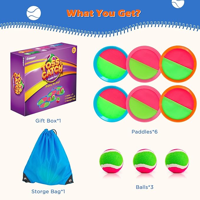 Qrooper Toss and Catch Ball Game Set Christmas Stocking Stuffer for Kids Toddler, Toys for 3 4 5 6 7 8 Year Old Boys Girls Birthday Gift, Yard Outdoor Games for Kid Ages 4-8 8-12 Beach Pool