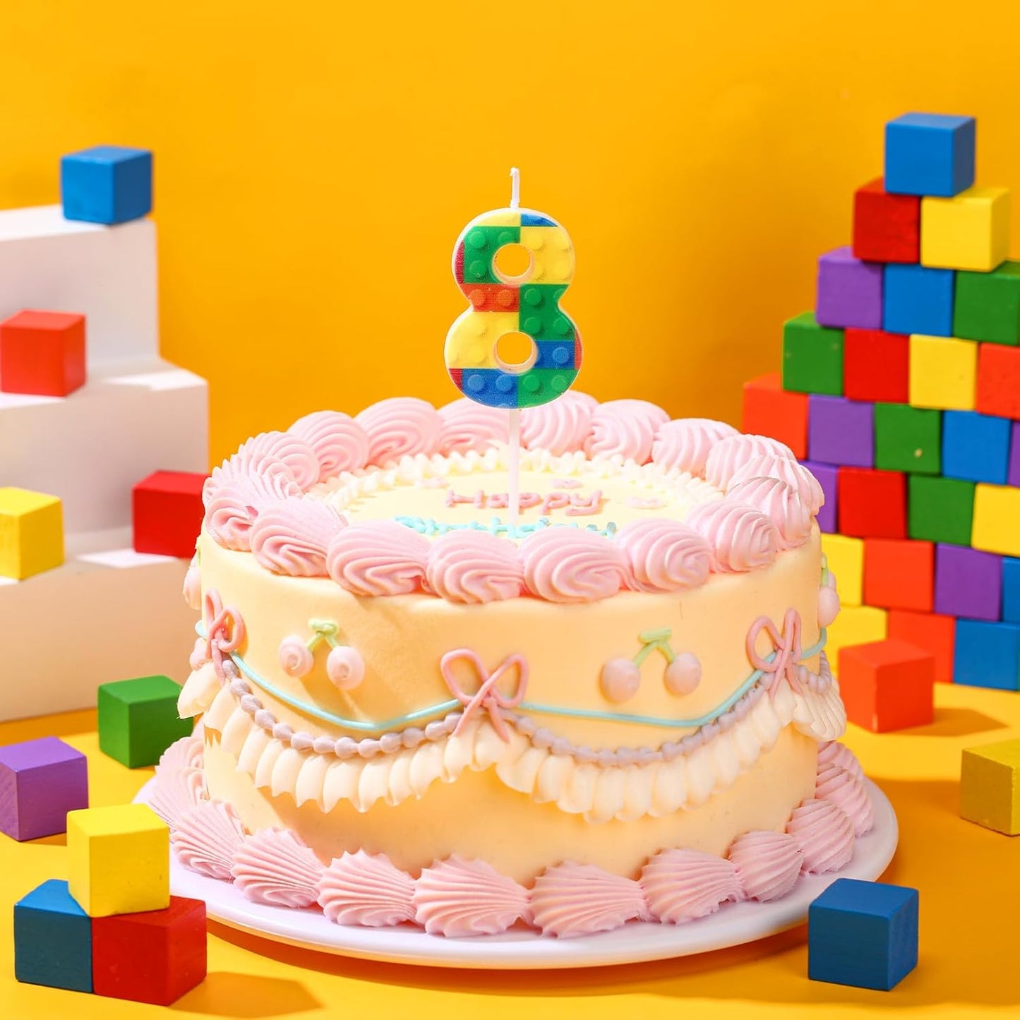 Building Block Number 0-9 Birthday Cake Candle Numeral Birthday Sparkler Candles for Building Block Cake Topper for Party Decorations Supplies(Number 8)