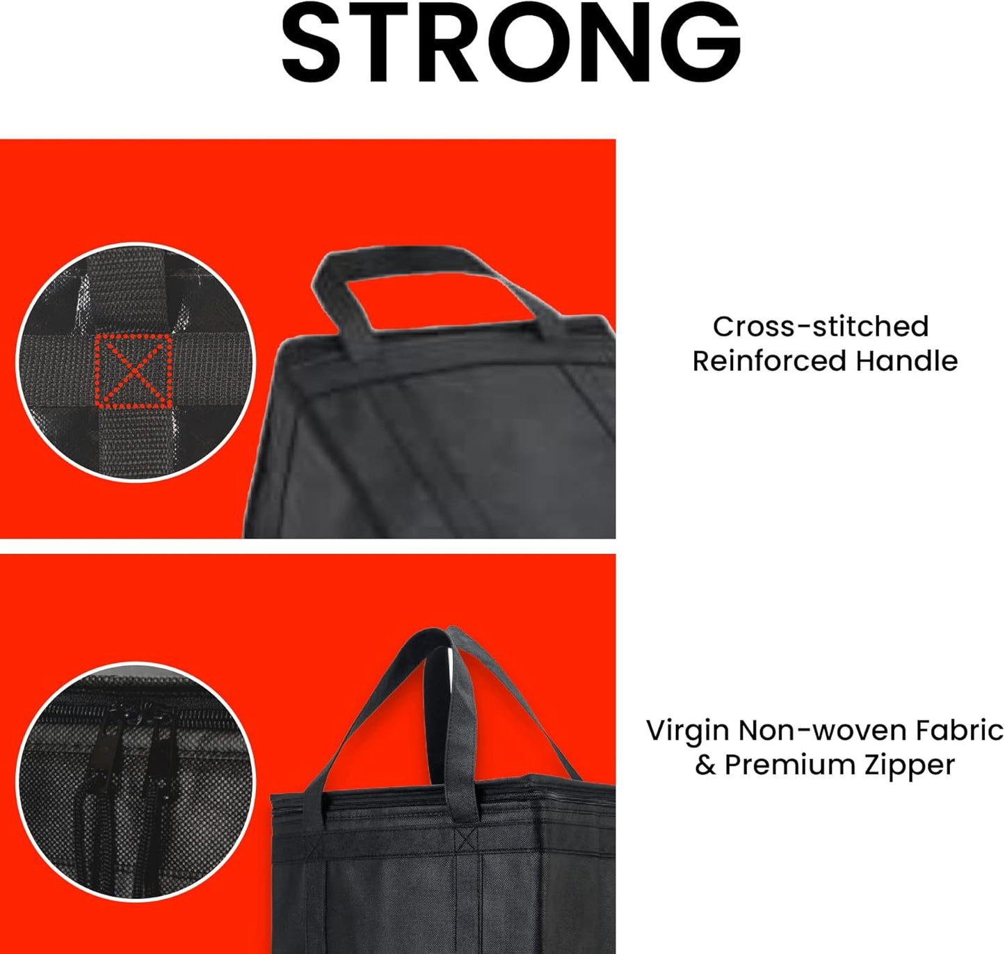 Medium Insulated Cooler Bag and Food Warmer for Delivery & Grocery Shopping with Zippered Top, Black (1 Pack)