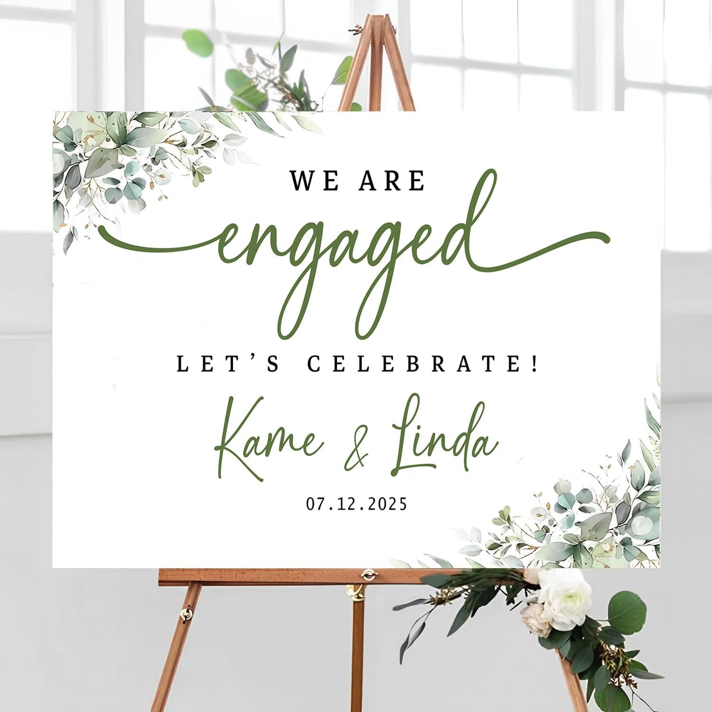 We Are Engaged Sign, Greenery Engagement Signs For A Party, Engagement Party Gifts For Couples, Classy Engagement Decorations, Engagement Party Decorations, Engaged Decorations