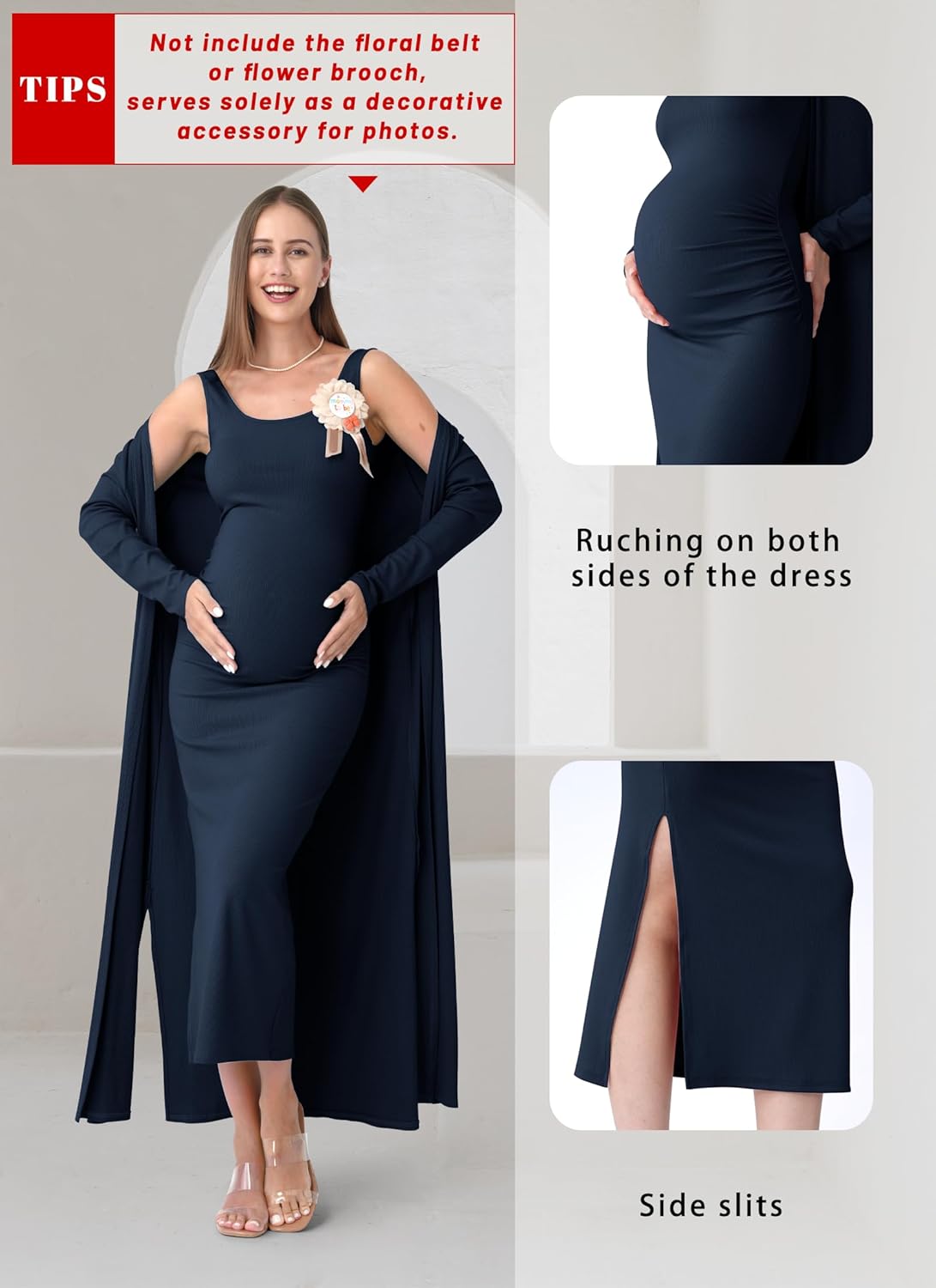 Rnxrbb 2 PCS Fall Winter Maternity Dress Cardigan Set Long Bodycon Maxi Formal Dresses Boho Baby Shower for Women