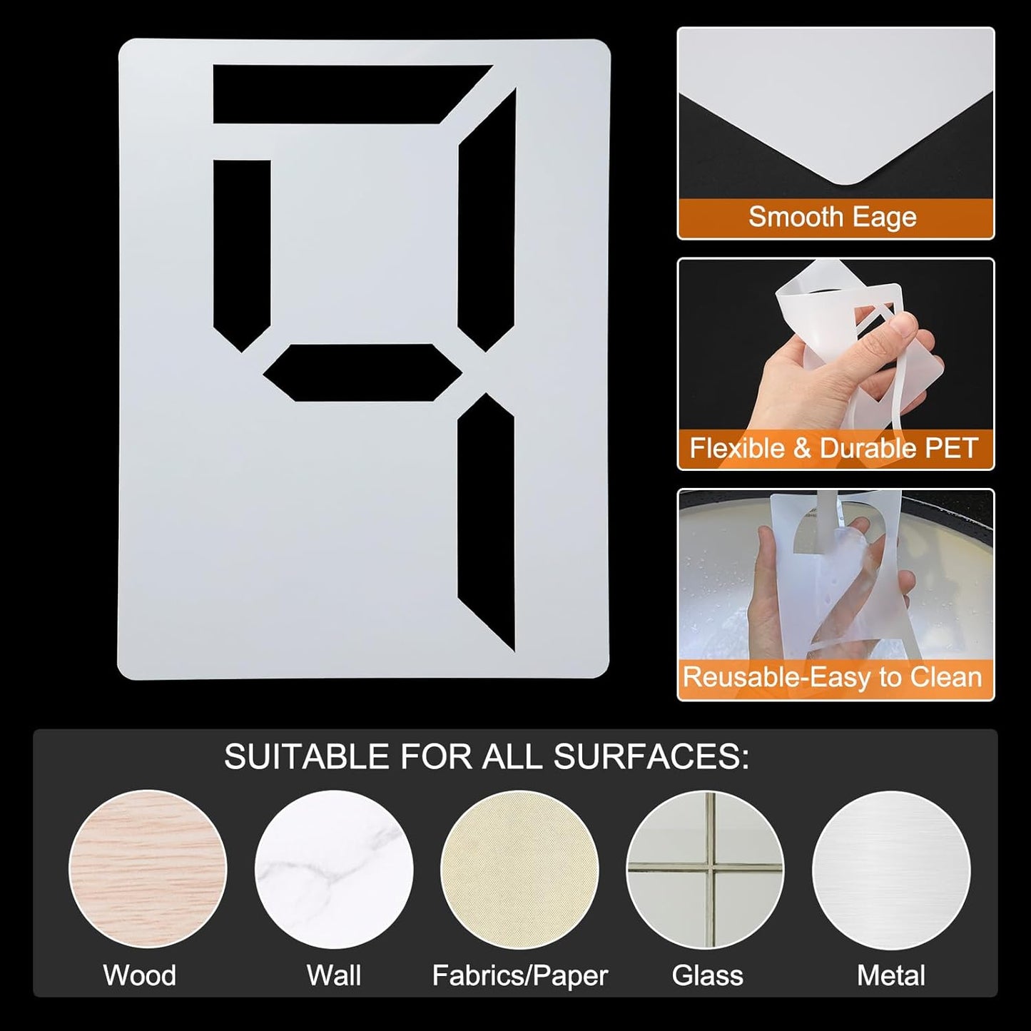 uxcell 10 Inch Large Number Stencils Set, 0-9 Plastic Address Number Stencil Templates Reusable Digital Painting Templates for Cake Stencil Address Number Painting, Style E
