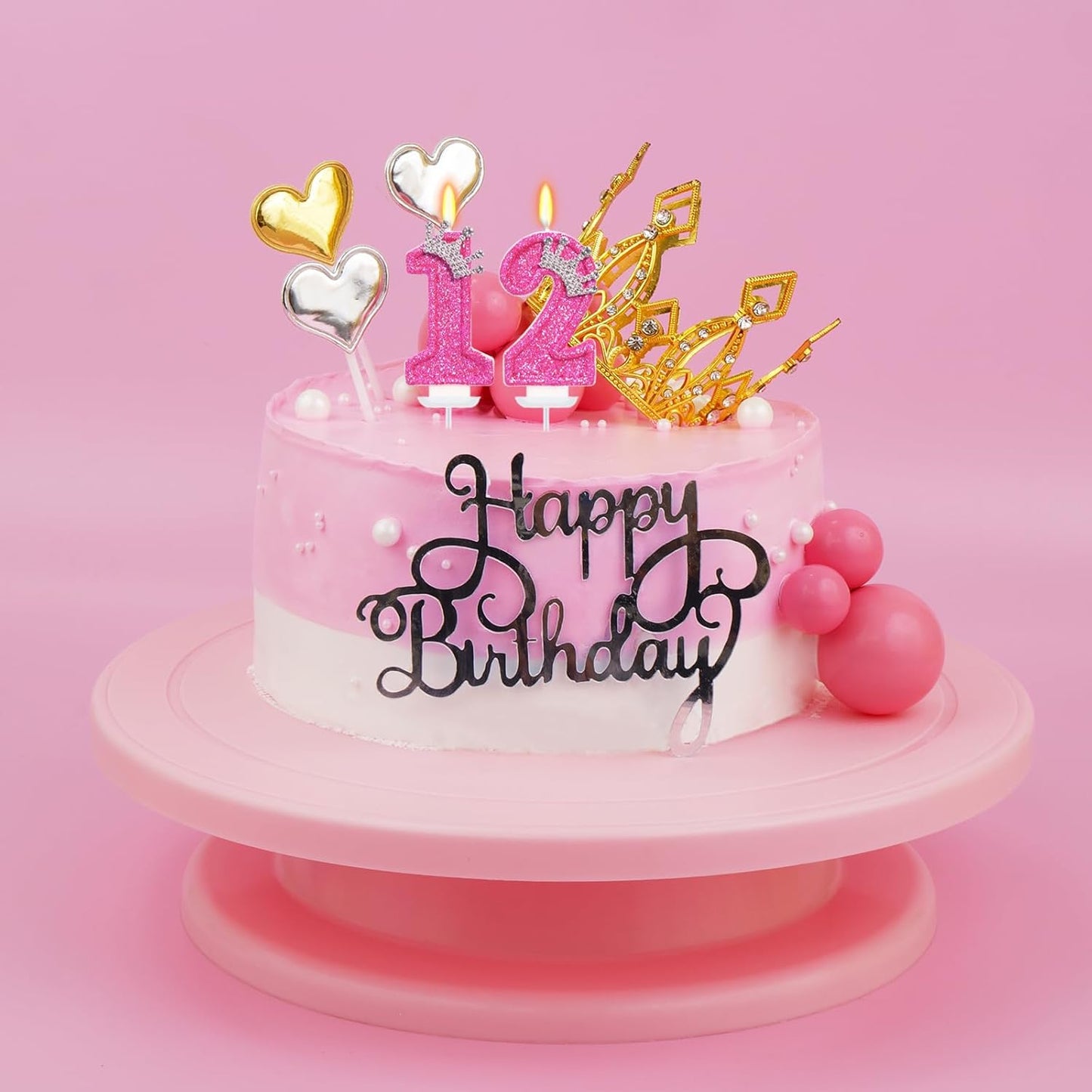 Birthday Candle for Cake, Crown Rose Number Candles, 2.76 inch Number Happy Birthday Candle, Cake Topper Decoration for Birthday Party (Number 12)