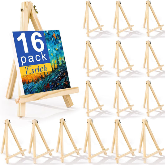 ESRICH 16 Pack 9 Inch Wood Easels, Easel Stand for Painting Canvases, Art and Crafts, Tripod, Painting Party Easel, Kids Student Tabletop Easels for Painting, Portable Canvas Photo Picture Sign Holder