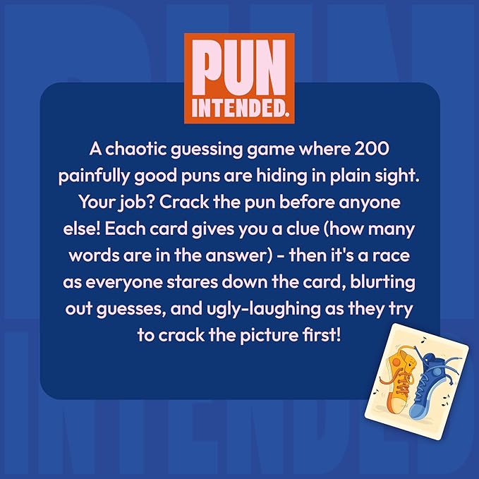 Gouda Games Pun Intended - Hilarious Picture Guessing Card Game for Families & Adults, Fast-Paced Wordplay Fun, Gifts for Pun & Game Lovers, 2-10 Players