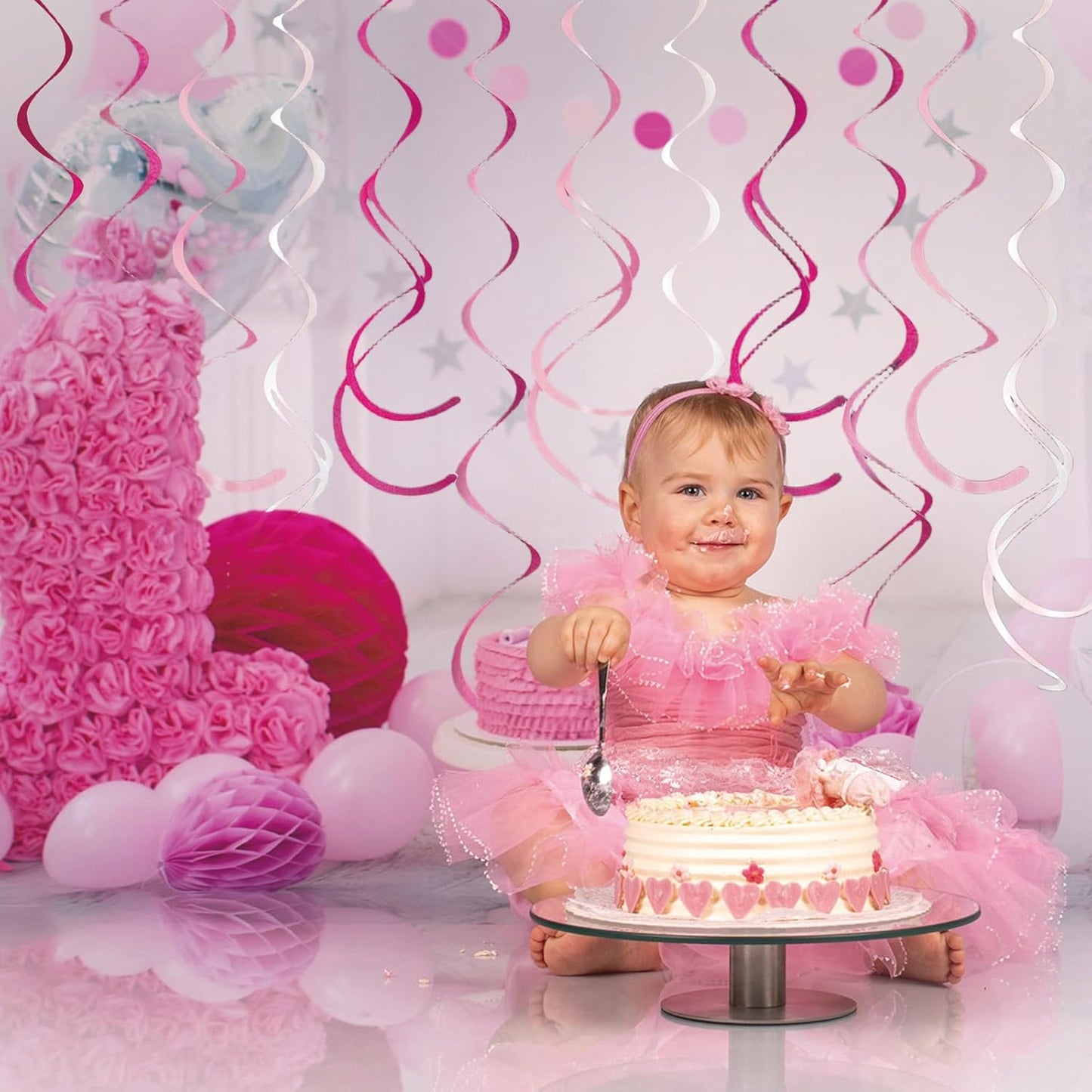 48 Pcs Pink Hanging Swirl Party Decorations Hot Pink Felt Ceiling Spiral Streamers with Hooks for Birthday Bachelorette Wedding Bridal Shower Engagement Party Swirl Decorations