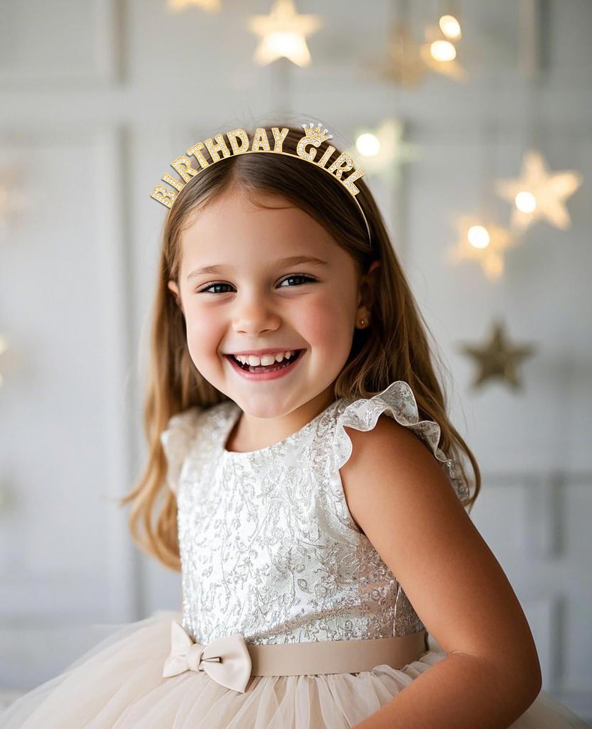 Wecoe Gold Birthday Girl Headband - Sparkling Rhinestone Tiara Crown Hair Accessories for Women Girls - Happy Birthday Party Decorations, Princess Birthday Gift Idea