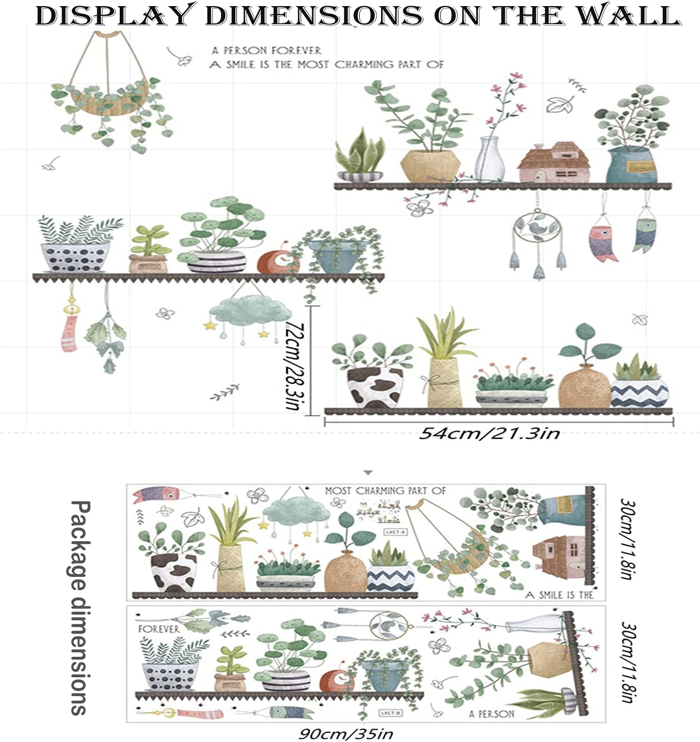 2 Set Plant Wall Decals Kitchen Stickers Decor Murals for Bedroom Living Room Bathroom Art Decal Boho Hanging Shelves Tree Wall Art 3D Peel and Stick