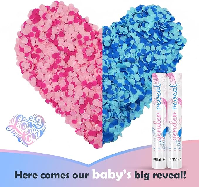 Gender Reveal Confetti Cannon - Biodegradable Confetti Poppers - Pink & Blue, 2 Pack - Party Supplies Pop Gun-Cannon for Boy or Girl Baby Reveal Party Supplies (1Pink +1Blue)
