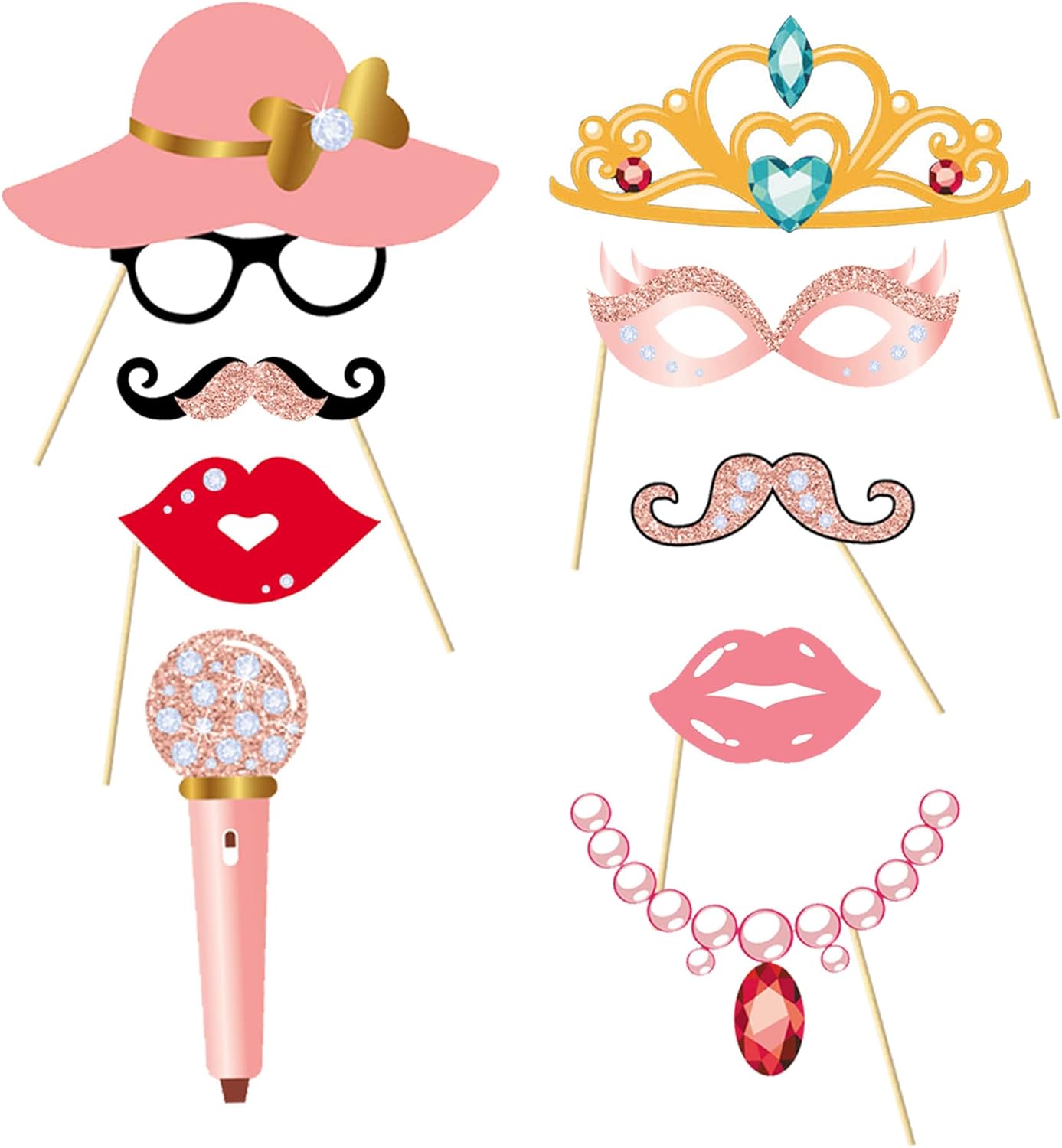 Birthday Decorations, Tumwisk 33PCS 21st Birthday Decorations for Girls, Rose Gold Happy 21st Photo Booth Props Glitter Girl Party Selfie Props (21st)