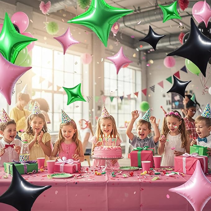 TONIFUL 30Pcs 26In&10In Star Balloons Light Pink Green Black Four Pointed Foil Mini Star Mylar Balloons for Birthday Wedding Baby Shower Anniversary Engagement Party Decor Supplies
