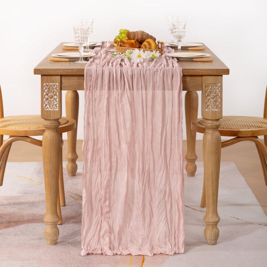 MLMC Pink Table Runner Boho Cheesecloth Table Runner 10ft Rustic Dusty Pink Gauze Cheese Cloth Centerpiece Decor 35x120 Inches for Wedding Bridal Baby Shower Birthday Party Decor