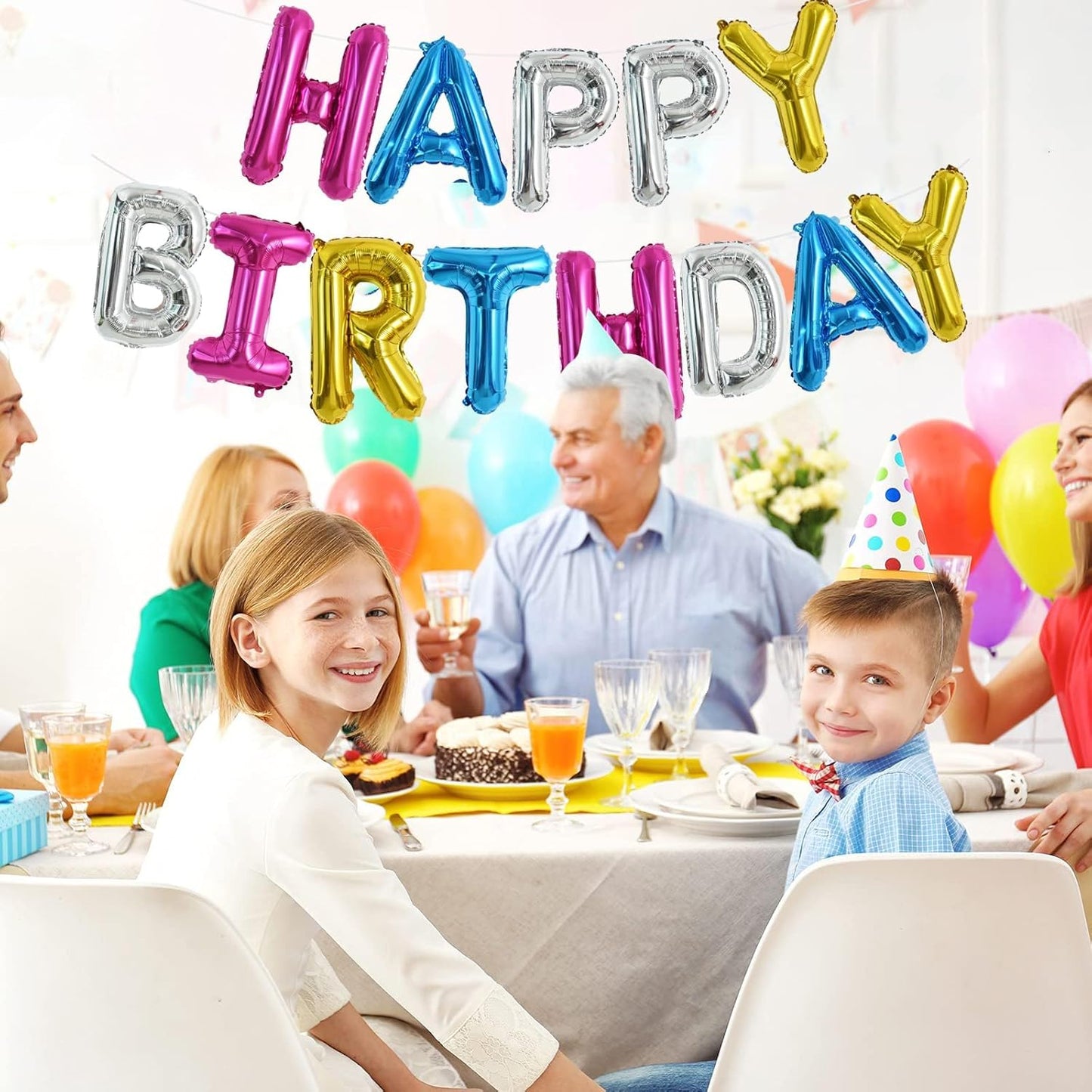 TONIFUL 16 Inch 4 Color Mylar Foil Birthday Balloons Banner Happy Birthday Balloon Letters for Adults & Girls Boys Kids Birthday Decorations Party Supplies