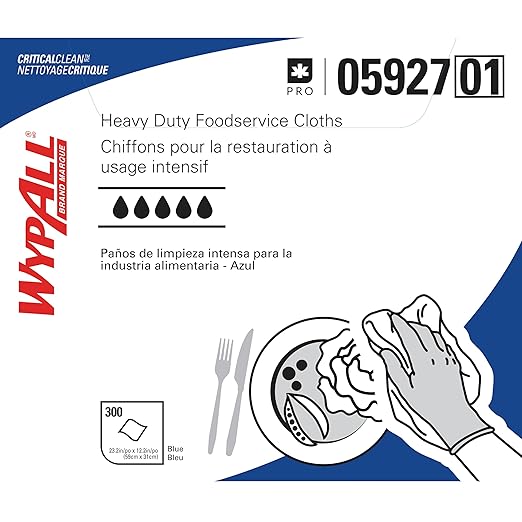 WypAll CriticalClean High Capacity Cloths Heavy Duty Foodservice Wipes (05927), Quarterfold Towels, Blue (1 Box of 300 Sheets, 300 Sheet Total)