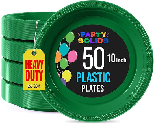 Exquisite Party Solids Green Plastic Plates For Party Supplies 10" Green Disposable Plates Heavy Duty 50 Pcs Plastic Dinnerware Sets Heavy Duty 350 GSM Disposable Dinnerware Set