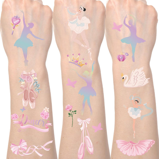Ballerina Party Temporary Tattoos - 200+ Ballet Dance Temporary Tattoos Stickers Dance Party Decorations Gifts Dance Party Favors Cute Temporary Tattoos Ballet Themed Party Supplies for Kids