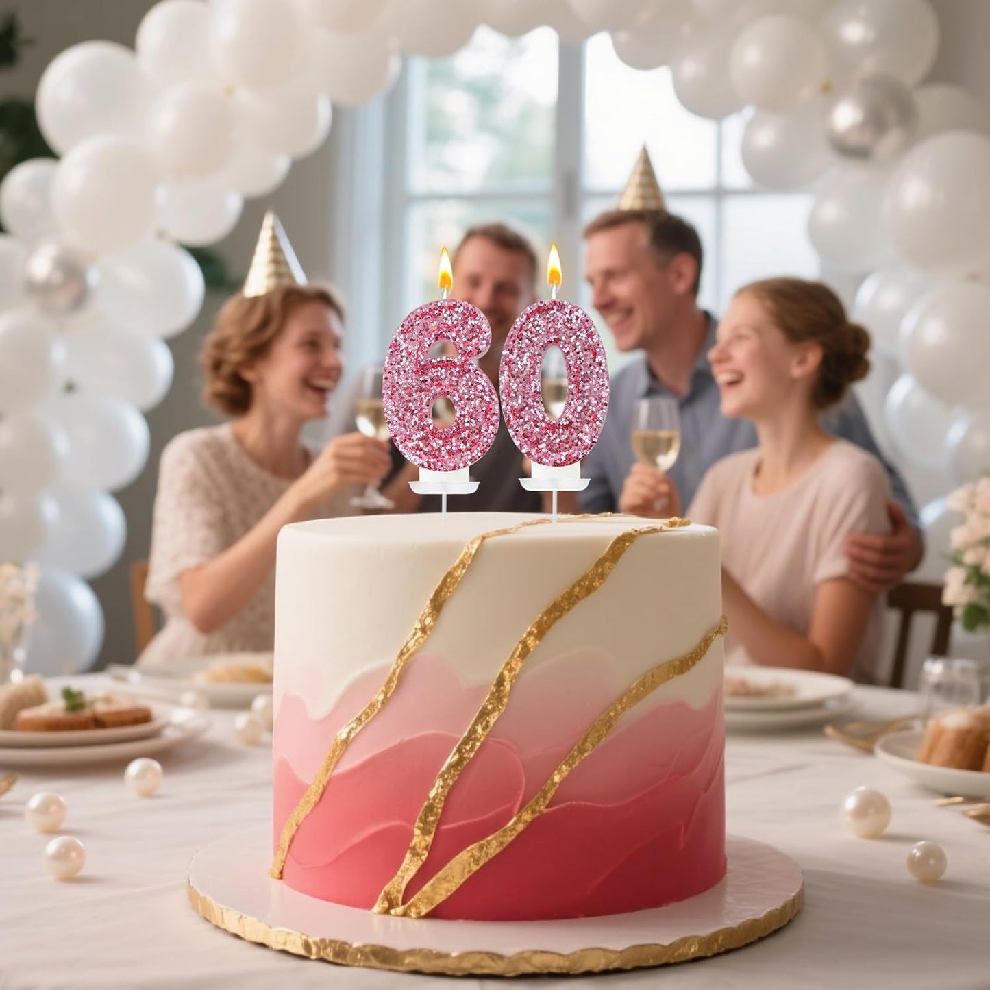 Birthday Number Candles, Glitter Number Candle Cake Decorations with Sequins, Cupcake Decorations for Girls, Women, Party Anniversary Celebrations (Number 6, Pink)