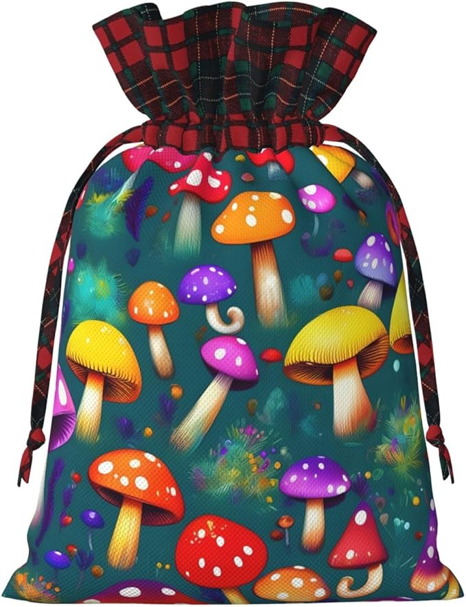 PULaif Bright Mushrooms Arts Christmas Drawstring Gift Bags, Large Size Christmas Bags For Gifts Party Favors, Xmas Gift Bags