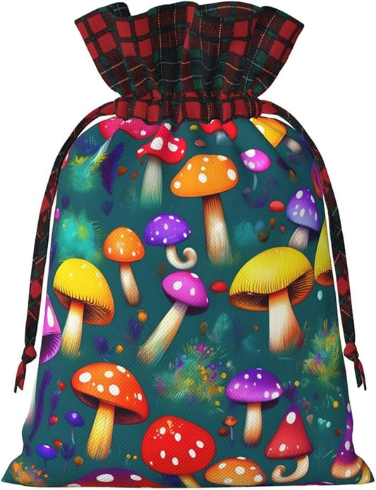 PULaif Bright Mushrooms Arts Christmas Drawstring Gift Bags, Large Size Christmas Bags For Gifts Party Favors, Xmas Gift Bags
