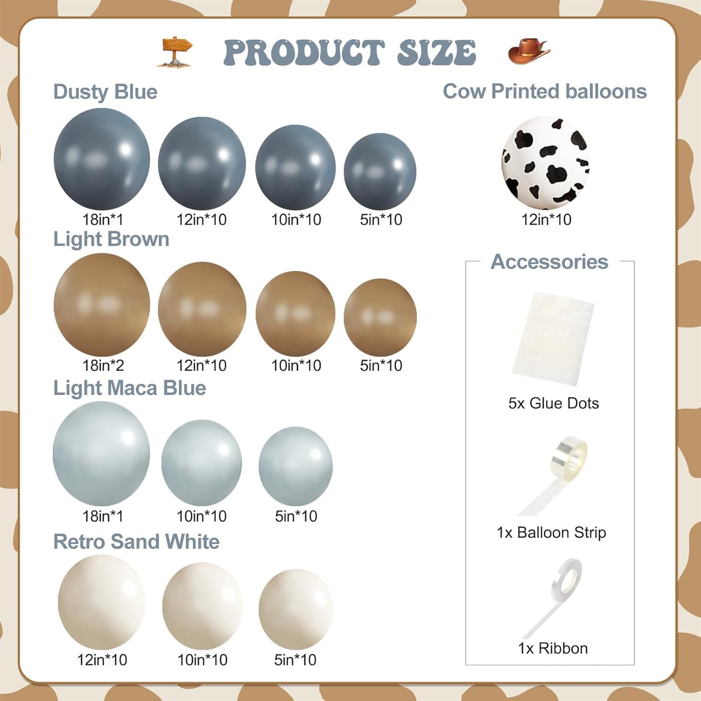 Cowboy Dusty Blue Cow Balloon Garland Arch Kit, Light blue Brown Sand White Balloons for Cowboy Rodeo Baby Shower Western Theme Birthday Party Decoration