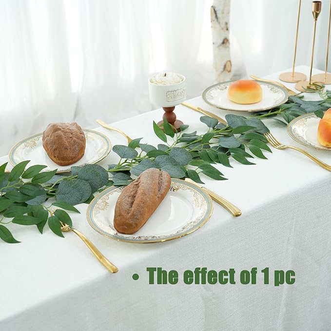 2 Pack Artificial Eucalyptus Garland Each 6.5 FT Faux Greenery Garland for Wedding Mantle Table Runner DIY Garlands Decor