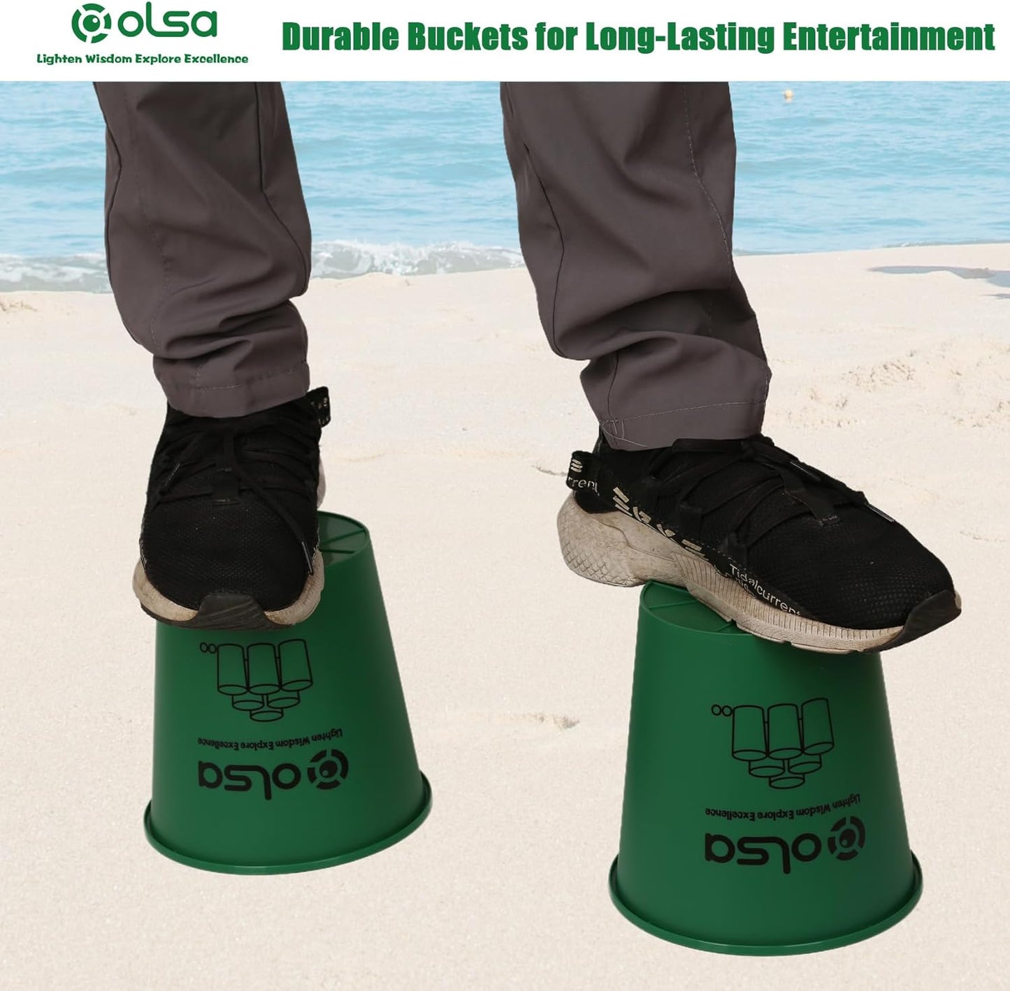 Olsa Yard Pong Outdoor Games, Giant Yard Pong Yard Game with 12 Buckets, Balls, Strength Carrying Bag for Backyard Beach Lawn Park Camping, Toss Outdoor Games for Adults and Family(Green)