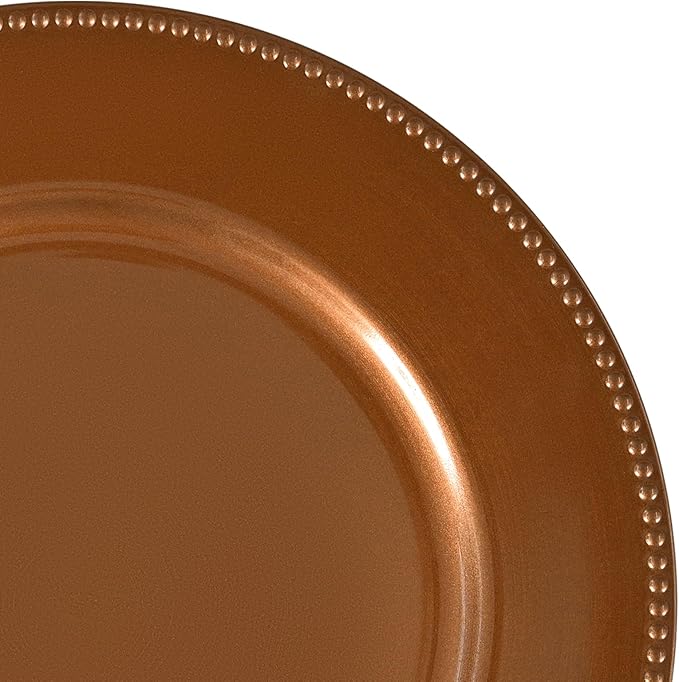 24 Pcs Brown Charger Plates Bulk, 13" Round Beaded Plate for Dinner, Decorative Plastic Table Chargers for Wedding, Holiday Party, Baby Shower, Event Decoration (Brown)