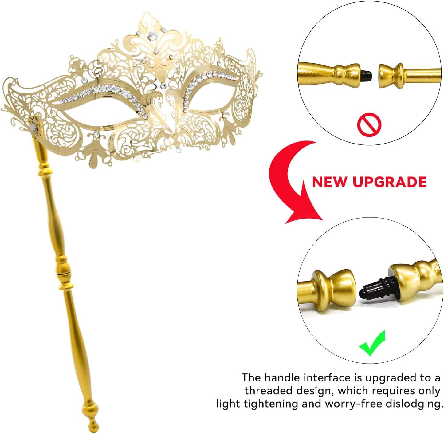 Coddsmz Masquerade Mask with Stick Venetian Mask Mardi Gras Decorations for Womens Halloween Costume Mask