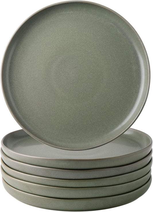 AmorArc Ceramic Dinner Salad Plates Set of 6, Wavy Rim 8.5 Inch Dish Set, The Dessert,Salad, Appetizer, Small Dinner etc Plate,Microwave, Dishwasher Safe, Scratch Resistant - Reactive Matte