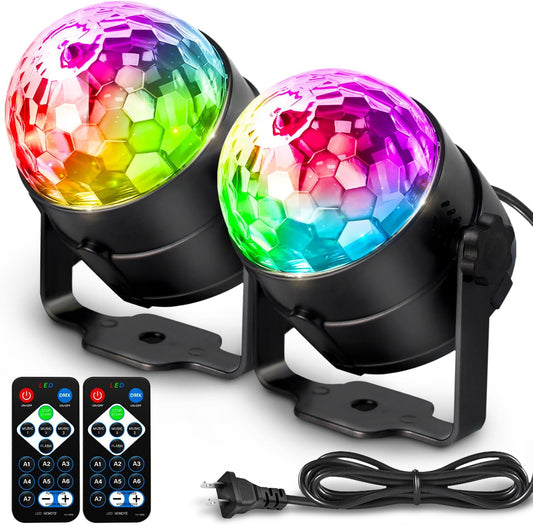 [2-Pack] Disco Ball DJ Party Lights Sound Activated with Remote Control Strobe Lamp 7 Modes Stage Light for Home Room Dance Parties Karaoke Halloween Christmas Birthday Decorations