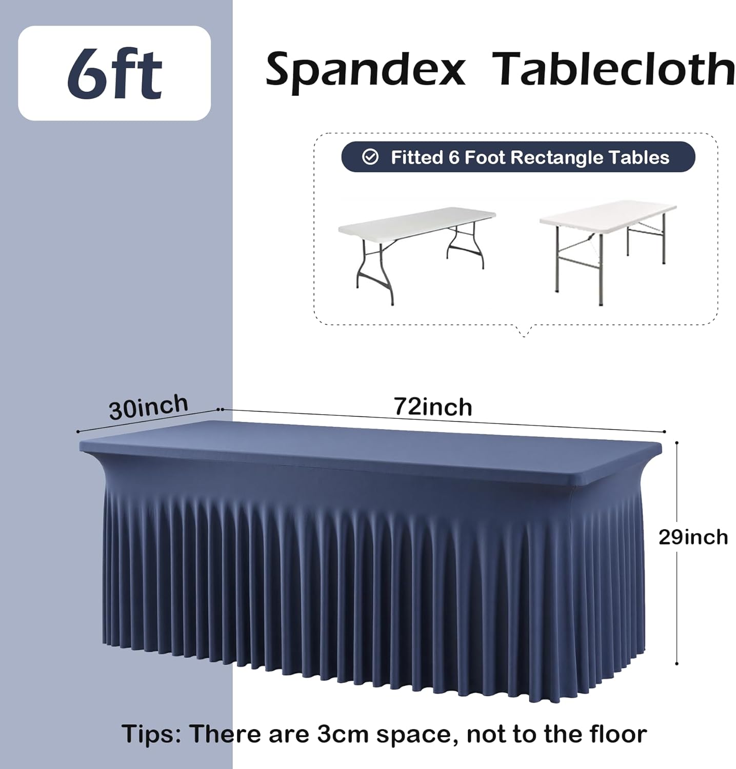 4 pk Navy Blue Spandex Tablecloth 6ft with Ruffled Skirt, Wrinkle Free High Stretch Fitted Tablecloths for 6 Foot Rectangle Tables, Elastic Navy Spandex Table Covers 6 ft for Graduation Wedding Party