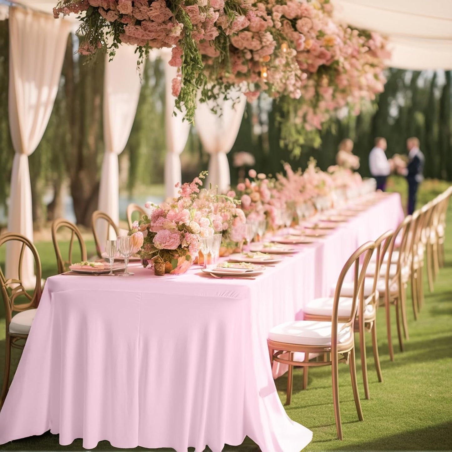 JCJ Table Skirt for Rectangle Tables Set of 4 Spandex Fitted Pink Tablecloths for 6FT Tables, Wrinkle Resistant Ruffles Elastic Table Cover Skirts for Weddings Banquets Parties Teacher Desk