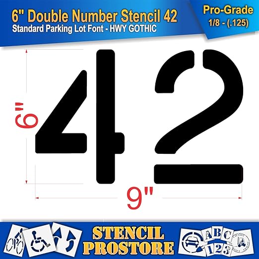 Pavement, Curb, and WheelStop Stencils - 6 inch Double Number Stencil - (42) - 6" x 9" x 1/8" (128 mil) - Pro-Grade