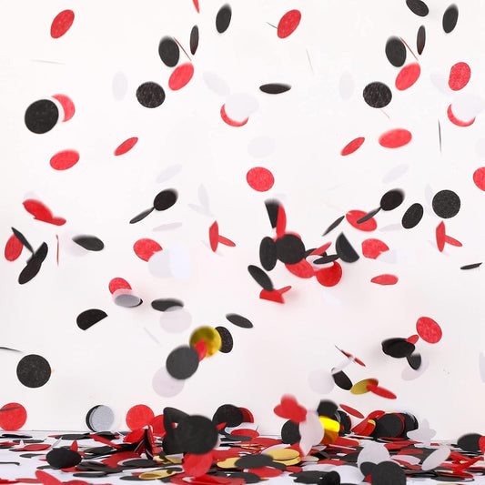 TecUnite Round Tissue Paper Table Confetti Dots for Wedding Birthday Party Decoration, 1.76 oz(Black White Red Gold Confetti,2.5 cm)