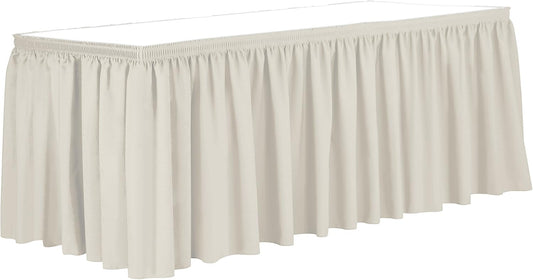 Ultimate Textile Pleat Polyester Fabric Table Skirt - Machine Washable, Flame Resistant, Cut & Sewn in NJ, Desk Skirt - Ivory, 21' Shirred Pleat x 42" h