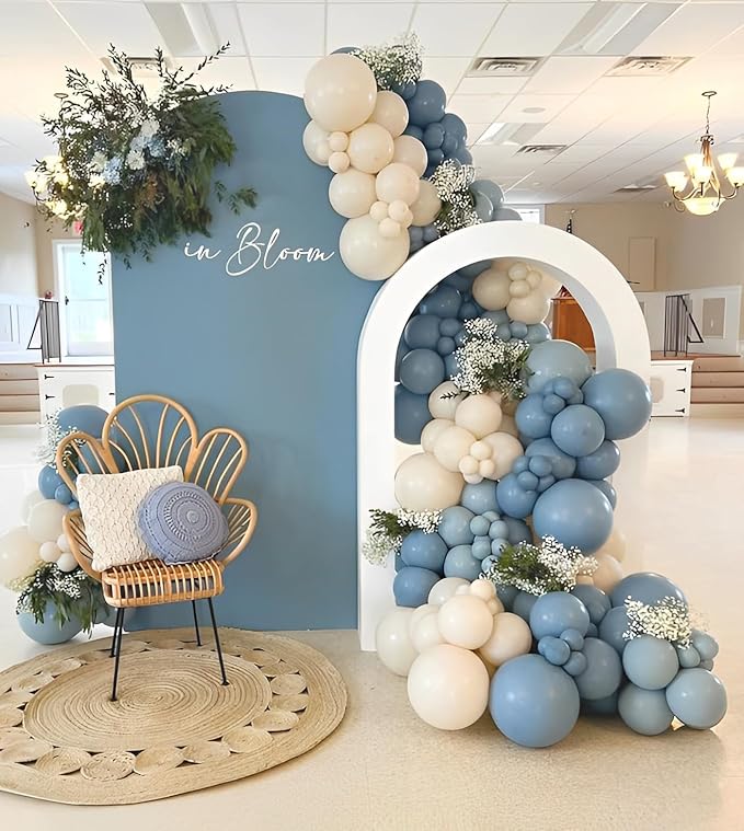 Dusty Blue Sand White Balloons, 50 Pcs 12 Inches Dusty Haze Light Blue White Sand Latex Balloon for Birthday Baby Show Bridal Party Decorations