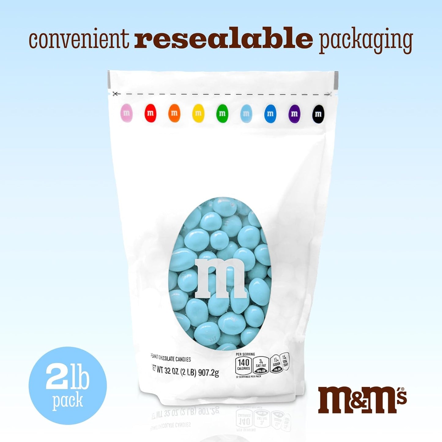 M&M’S WORLD Peanut Light Blue Chocolate Candy-2lbs of Bulk Candy in Resealable Pack for Candy Buffet,Birthday Parties,Theme Meetings,Candy Bar,Sweet Stuff for DIY Party Favors or Edible Decoration