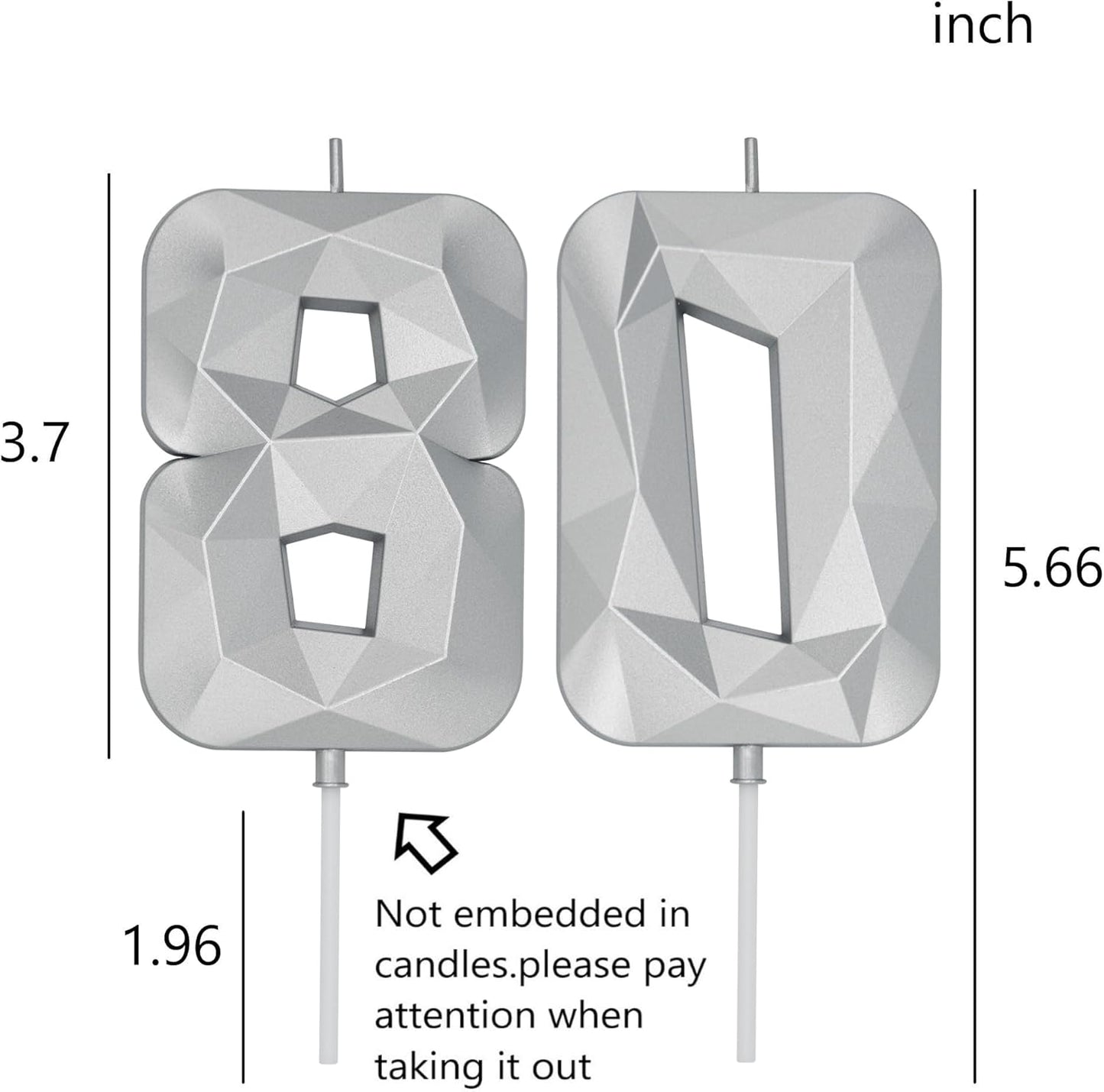 DERVENTA Birthday Candle Big Number 3D Silver 3.7 inch Party Celebration Anniversary Decoration Cake Topper 1 Piece (Number 80 Silver)