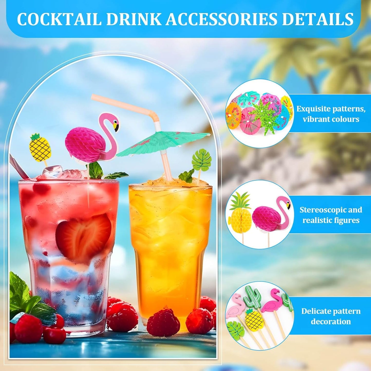 Paxcoo Drink Umbrellas, 180PCS Cocktail Drink Accessories Includes Umbrella Straws, Umbrella Toothpicks, Decoration Picks for Aloha Tropical Hawaiian Luau Party Decorations