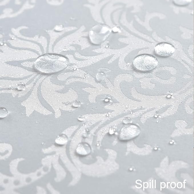 Rectangle Table Cloth - 52 x 70 Inch White Jacquard Tablecloths Damask Design Spillproof Wrinkle Resistant Shrinkproof Soft Tablecloth Polyester Oblong Table Cover for Kitchen Dinning Party Tabletop