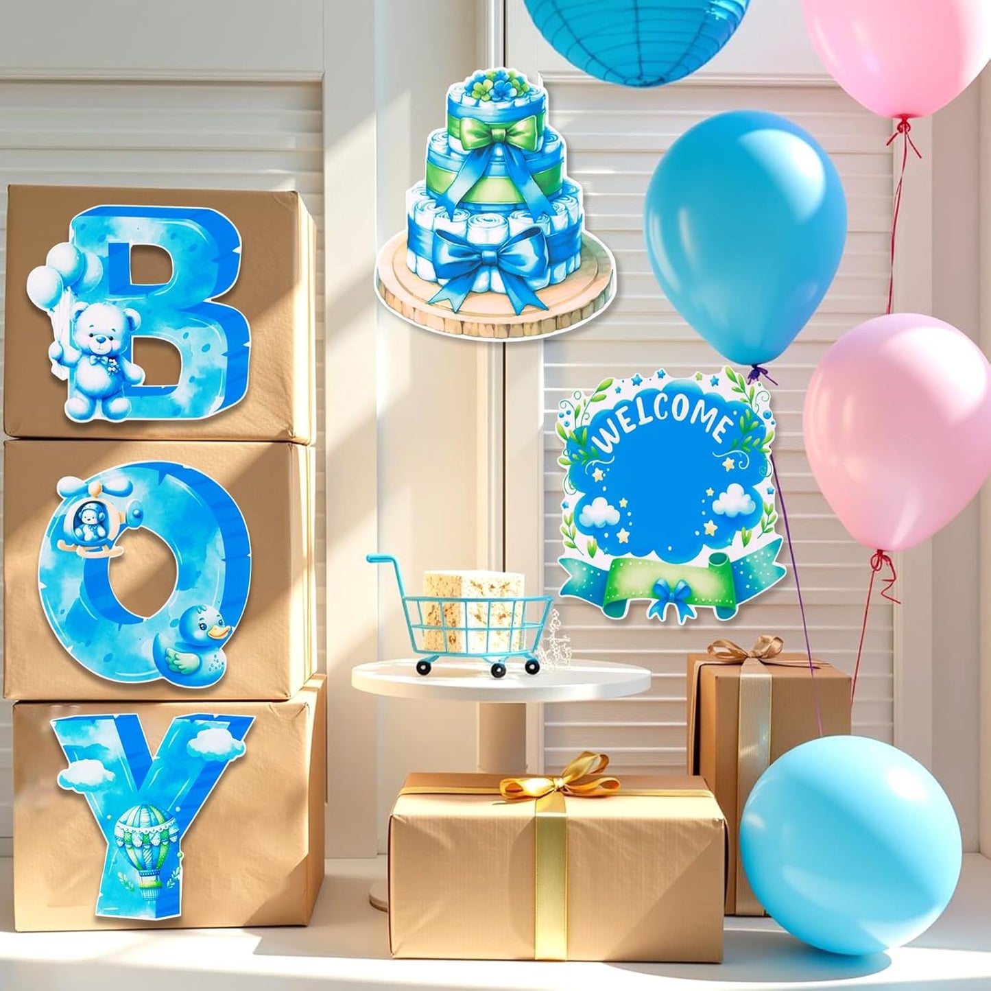 EASY JOY 9PCS Its A Boy Yard Sign Its A Boy Yard Signs with Stakes Blue It's A Boy Baby Shower Yard Sign for Gender Reveal Outdoor Garden Lawn Party