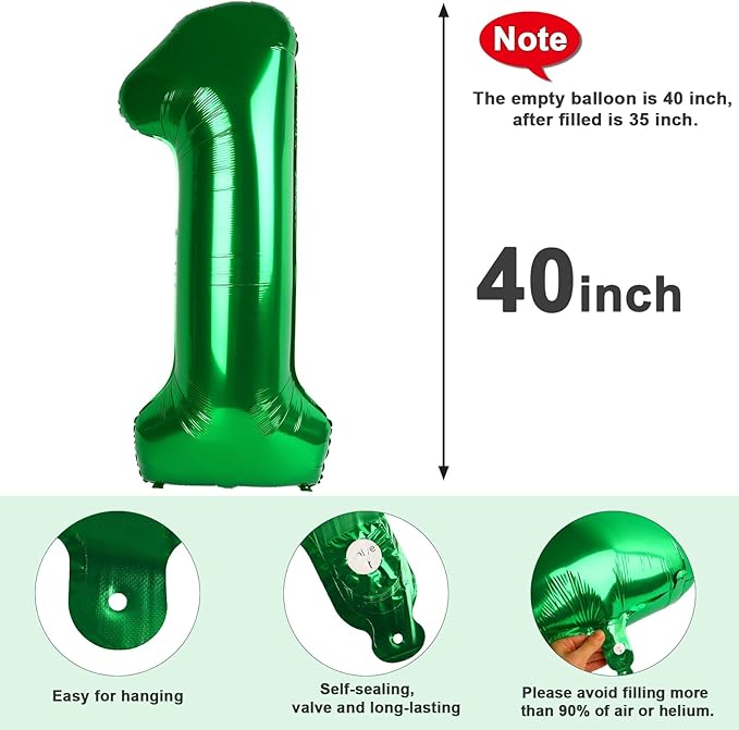 40 Inch Dark Green Number Balloons, 16th Birthday Decorations for 1 6 16 61, Large Foil Sweet 16 Balloons Number for Wedding Memorial Day's Photo Shoot Decoration